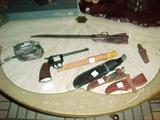 WWII Japanese ARISAKA bayonet, antique H. R .22 9 SHOT revolver, needs firing pin gun various hunting and collector knives WWII Japanese Machete