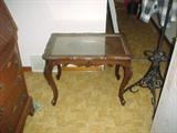 Antique coffee table hand carved with child and dog