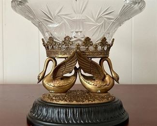 Brass swan base with heavy glass bowl from Castilian Imports.