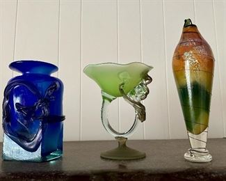 Various pieces of glass art.