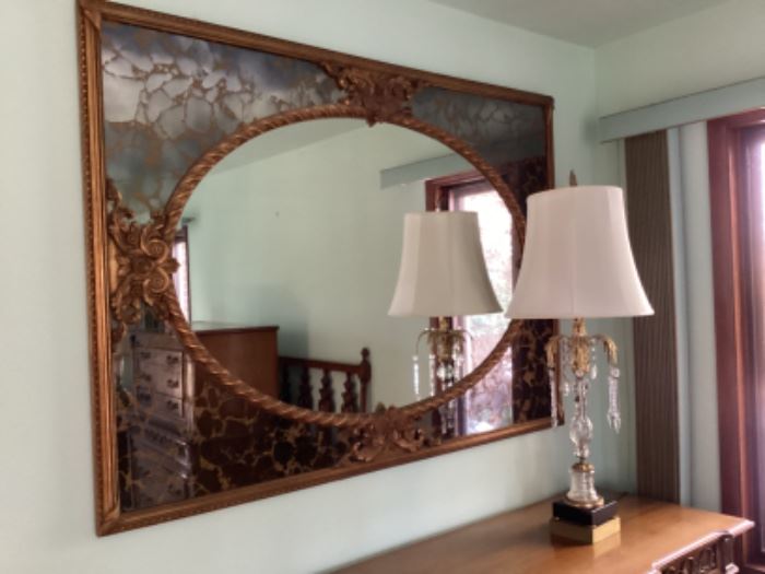 Large gold framed gold vein mirror