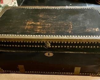 32. Antique Leather Trunk w/ Brass Frame (30" x 16" x 13") (as is)