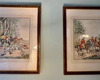 28. Pair of Drawings by Monty Engraved by Latyey "Back at Home" "Ready for the Hunt" (art 12" x 16") (as is)