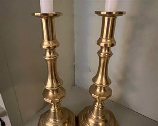 20. Pair of English Brass Candlesticks w/ Beaded Edge c. 1840 (12")