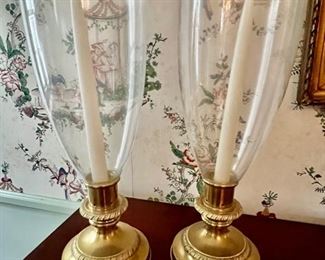 55. Pair of English Brass Reverse Beehive Candlesticks c. 1860 (15") (as is)