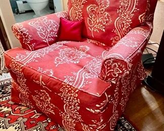 67. Red Upholstered Arm Chairs (33" x 36" x 28") (as is )
