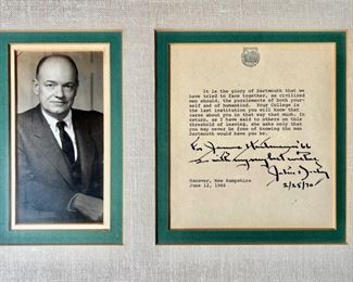 92. Framed Photograph & Letter from Dartmouth College President John Dickey 2/25/70