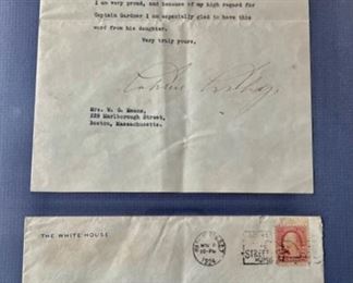 88. Framed Letter & Envelope from White House to Mrs. Means 1924 (14" x 19")