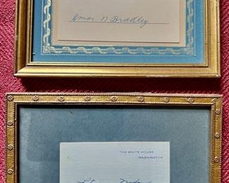 89. Framed Signature of General Omar N Bradley (7" x 6")
90. Framed Signature Patricia Nixon  (7.5" x 6")