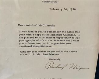 85. Framed Letter from Richard Nixon to Admiral McClintock (13" x 17")