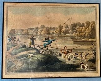 102. Pair of English Hand Colored Humorous Prints "A Sharp Bite" & "Taking A Fly" (14" x 11")