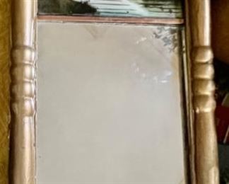 133. Vintage Mirror w/ Gilt Frame & Hand Painted River Scene (24" x 12")
