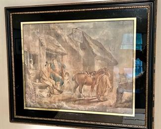 150. Framed Lithograph in Black Glass Mat by Morland 19thC(22" x 17")
