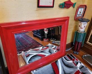 Red Framed Large Wall Mirror