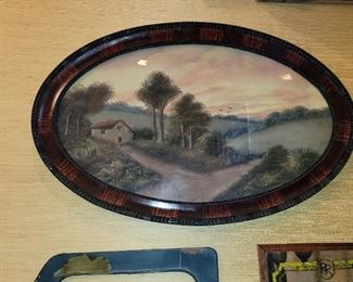 Hand painted framed antique art landscape