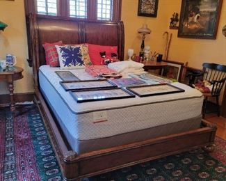 Hugo's Queen Stanley burl sleigh bed 