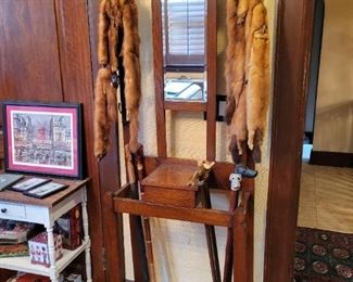 Antique Hall tree and stote furs