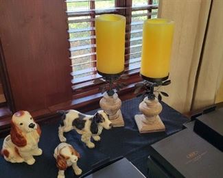 porcelain dog figurines, boxed Root candles