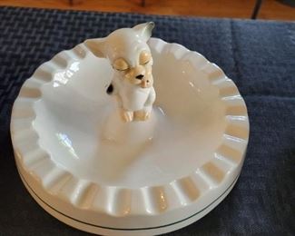 Smoking Bonzo German Porcelain Ashtray (Dog blows smoke rings) has original cigarettes