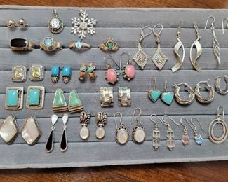 Silver earrings and rings