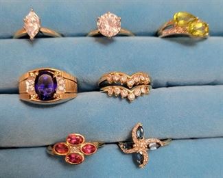 Gold rings with cz, semi precious stones
