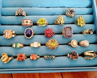 Fine estate jewelry ring collection 
rubies, gold beryl, diamonds, emeralds, tanzanite, lapis, peridot, and more!