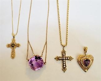 Antique gold diamond amethyst 
cross necklace and  jewelry, pendant