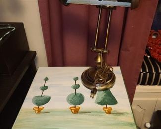 Painted Accent Table W/ Brass Lamp