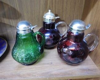 Vintage Colored Glass Syrup Pitchers