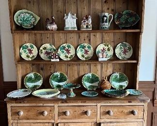 STEPBACK CUPBOARD IS AVAILABLE - all Majolica & Black & White Staffordshire dogs are sold 