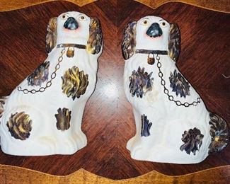 Gold & White Staffordshire Dogs -about 11" tall