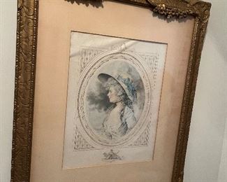 Precious Pair of gilt frame Victorian " French " Prints 19" wide X 25" tall