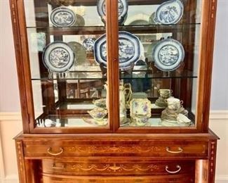 Chippendale Fire Mahogany china closet ~ with custom mirror insert on bottom shelf
