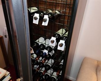 cherry wood wine refrigerator by Wine Enthusiast, wine cooler inside