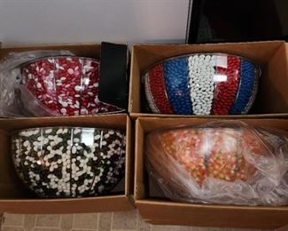 inside liner of serving bowls filled with candy