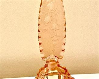 7 inch tall pink glass perfume bottle