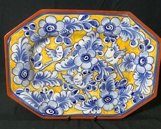 Vintage Hand Painted Terracotta Floral Platter

