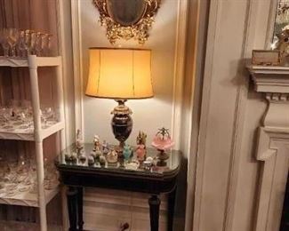 One of pair of matching Napoleon III Tables and matching lamps and Rococco Mirrors