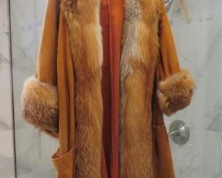 Suede coat with red fox