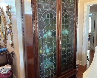 Fine Antique French Leaded Glass Door Cabinet