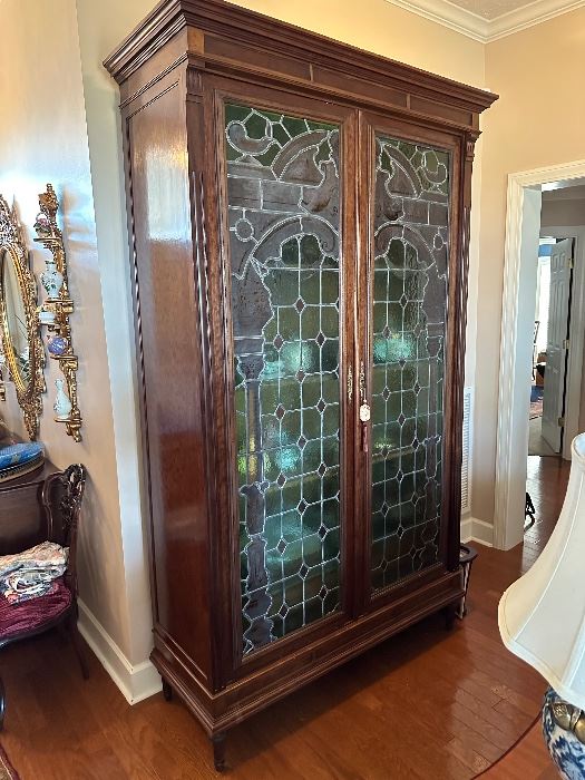 Fine Antique French Leaded Glass Door Cabinet
