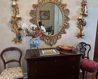 Beautiful Gilded mirror and Wall Sconces