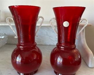 Ruby vases Bohemian 