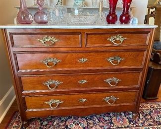 Antique French Louis XVI marble top chest 