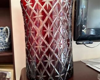 Vintage fine cut ruby to clear 12" vase