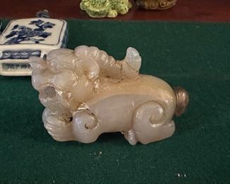 Antique Jade foo dog snuff bottle