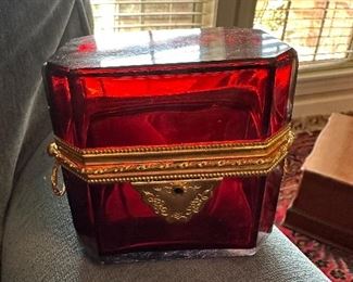 Antique French Ruby Crystal Jewelry Casket