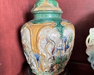 Antique Chinese Molded pottery jar
