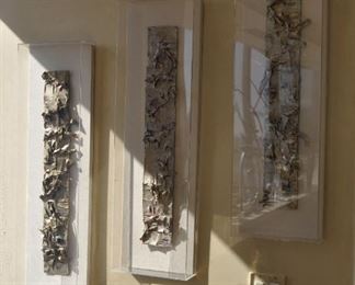 Original artwork by Audrey Sanders,  A group of three works...   enamel on paper with wire construction.  34" x 10" x 3".  Asking price:  $1,695 obo