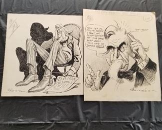 Original Cartoon art for newspaper signed by artist J. Campbell Cory.  Uncle Sam Theme 1920